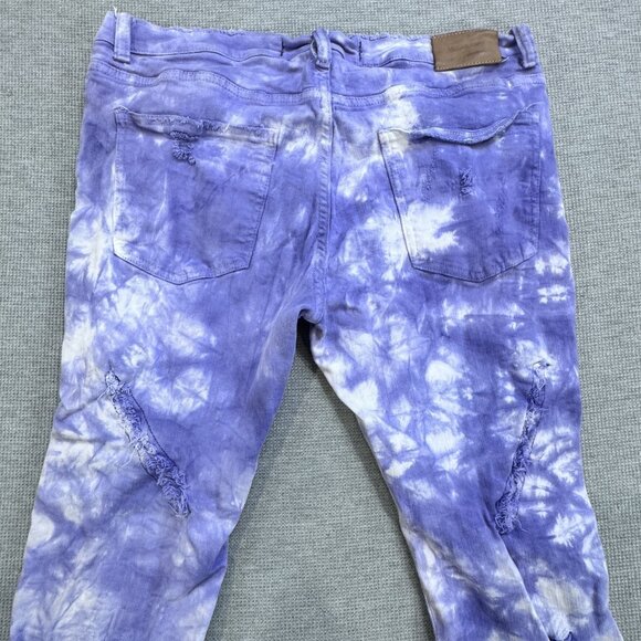 Valabasas Mens Purple Tie Dye Distressed Jeans Size 38 Stacked Ankle Button Fly - Picture 5 of 16